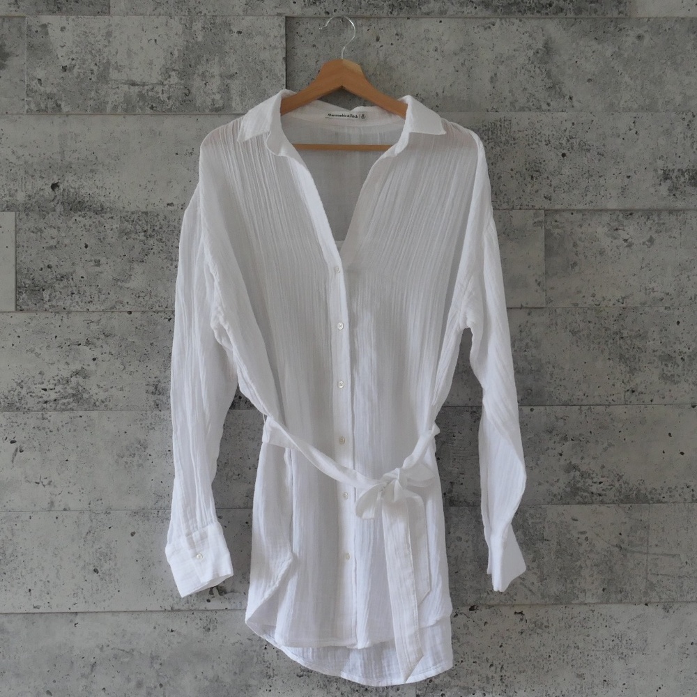 Abercrombie & Fitch - Long-Sleeve Oversized Tie-Front Gauzy Shirt - Size M